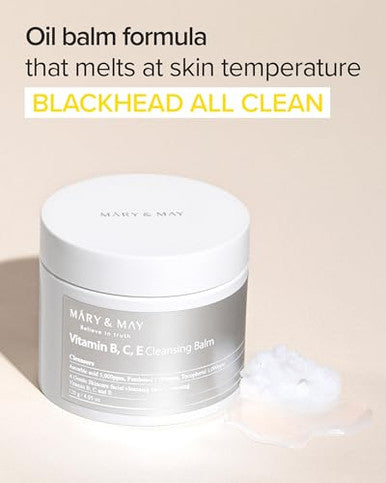 Mary&May Vitamin B C E Cleansing Balm Oil Balm Gentle Makeup Remover And Skin Purifier For Glowing Clear Skin Hypoallergenic And Cruelty Ewg Ingredients 4.06Oz.