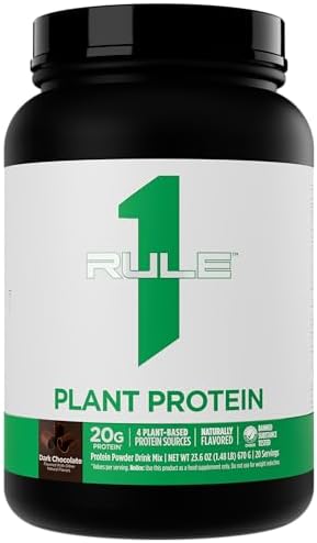 Rule 1 Proteins Plant Protein Vegan Gluten Dairy & Soy Protein Powder With 20G Protein Per Serving (20 Servings Dark Chocolate)