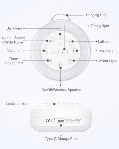 Ankilo White Noise Machine Portable Sound Machine For Sleep 24 Soothing Sound Volume Control 3 Timing Adjustable Night Light Sound Therapy For Home Travel Registry Present