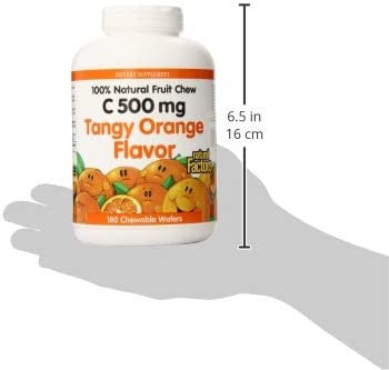 Natural Factors Vitamin C Tangy Orange Flavor Chewable 500 Mg Wafers 180Count Pack Of 6