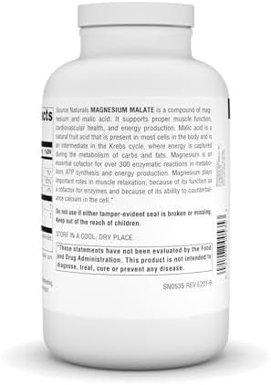 Source Naturals Magnesium Malate - 3750Mg Per Serving - Essential Magnesium Malic Acid Supplement - 180 Tablets