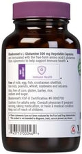 Bluebonnet Nutrition Lglutamine 500Mg Supports Immune Function Nitrogen Transporter Soy Gluten Nongmo Kosher Vegan 100 Vegetable Capsules 100 Servings