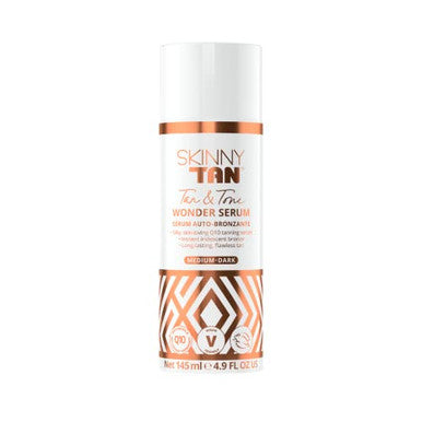 Skinny Tan Wonder Serum - Iridescent Guide Color - Develops In 6 To 8 Hours - Enrich With Aloe Vera And Vitamin E - Blurs Redness And Imperfections - Ideal For Dry Skin - Medium-Dark - 4.9 Oz Bronzer