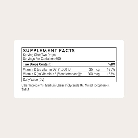 Thorne - Vitamin D K2 Liquid With A Metered Dispenser - Vitamins D3 & K2 To Support Healthy Bones & Muscles - 1 Fl Oz (30 Ml) 600 Servings