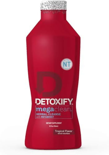 Detoxify Mega Clean Nt Herbal Cleanse " Tropical " 32 Oz " Professionally Formulated Herbal Detox Drink " Enhanced With Metaboost Eliminating Need For Precleanse " Plus Sticker