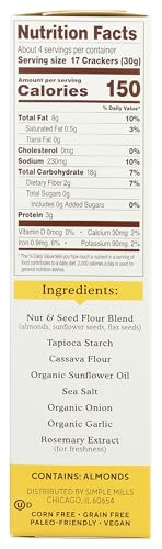 Simple Mills Almond Flour Crackers Fine Ground Sea Salt Gluten Vegan Healthy Snacks 4.25 Ounce (Pack of 1)