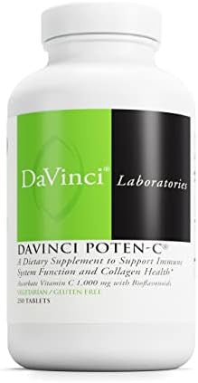 Davinci Labs Potenc Support Immune System Function & Collagen Health Vitamin C Calcium Magnesium Zinc Potassium Manganese & Bioflavonoids Vegetarian Gluten 250 Tablets