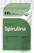Micro Ingredients Organic Spirulina Supplement 720 Tablets (4 Month Supply) No Filler & Non-Gmo Rich In Vegan Protein Vitamins & Prebiotics Premium Spirulina Pills