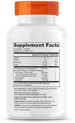 Doctors Best Enhanced Wild Caught Antarctic Krill (Superba2) Plus Omega3S Supports Heart & Brain Health Nongmo Gluten 60 Softgels