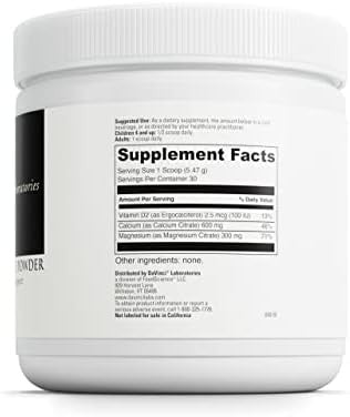 Davinci Labs Calmag Citrate Powder Supports Bone Health Dietary Supplement With Vitamin D2 Magnesium & Calcium Vegetarian Gluten 30 Servings