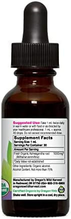 Oregon'S Wild Harvest Ashwagandha Fresh 1:1 Organic Herbal Supplement 1 Fluid Ounce