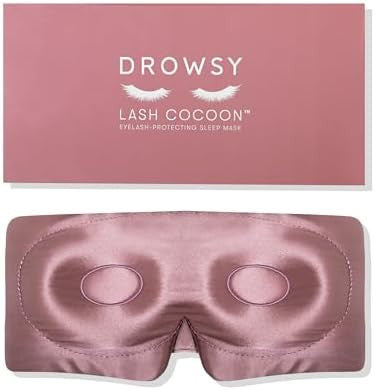 Drowsy Eyelash Protecting Silk Sleep Mask For Natural Lashes & Extensions. Deep Eye Cups Zero Pressure Total Blackout Full Wraparound (Midnight Blue)