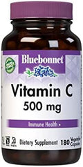 Bluebonnet Nutrition Vitamin C 500 Mg Vegetable Capsules Ascorbic Acid For Immune Health & Skin Health Vegan Vegetarian Non Gmo Gluten Soy Milk Kosher 180 Vegetable Capsules