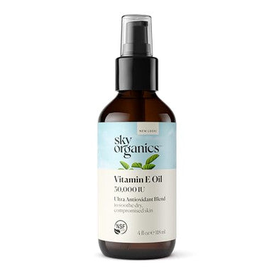 Sky Organics Vitamin E Oil Blend For Face, Organic Antioxidant Facial Oil, 30,000 Ius To Deliver Reparative Moisture And Soothe Dry, Damaged Skin, 100% Pure & Cold-Pressed, 3.97 Fl Oz, 117 Ml