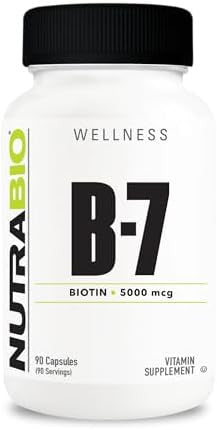Nutrabio Biotin (Vitamin B7) Supplement 5000Mcg May Help Promote Healthy Hair Skin And Nails 90 Vegetable Capsules