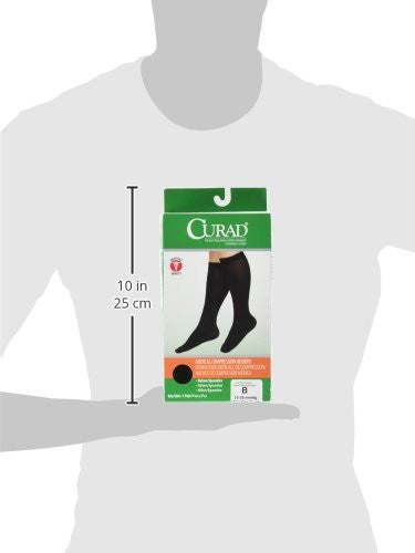 Curad Knee High Compression Hosiery 15-20 mmHg Black Size B (M) Medical Grade Support Stockings