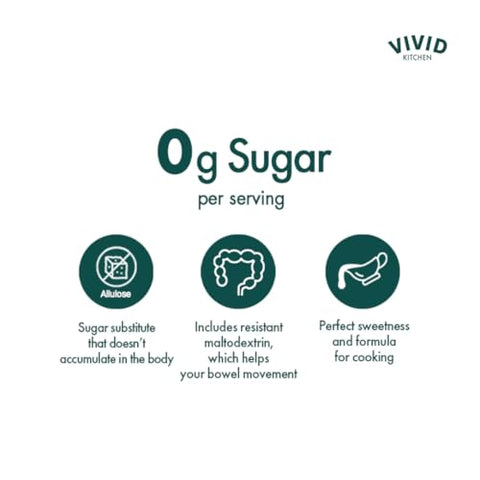 VIVID KITCHEN Keto Allulose Syrup ÃƒÂ¢Ã¢â€šÂ¬Ã¢â‚¬Å“ 12.8 fl oz | Allulose, Zero Calorie Sweetener with Clean Taste | 1:1 Sugar Substitute |Monk Fruit & Stevia Blend | Low Glycemic, Zero Net Carbs, Vegan, Gluten-Free, No Sugar Added ÃƒÂ¢Ã¢â€šÂ¬Ã¢â‚¬Å“ Ideal for Baking, Cooking, Drinks