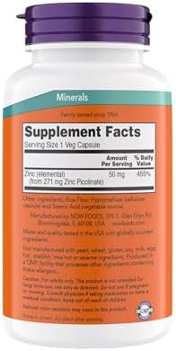 Now Supplements, Zinc Picolinate 50 Mg, Supports Enzyme Functions, Immune Support, Non-Gmo, Kosher, Suitable For Vegans - 240 Vegetarian Capsules (Pack Of 1)