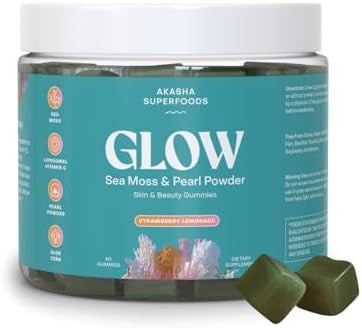 A Superfoods Sea Moss Glow Gummies, Hair, Skin & Nails Vitamins With Seamoss, Pearl Powder, Vitamin E, Aloe Vera, Liposomal Vitamin C, And Irish Sea Moss, Gummies For Women & Men, 60 Count