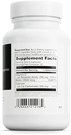 Davinci Labs Biotin Supports Skin & Hair Health Intestinal Flora Function Dietary Supplement With Vitamin C & Calcium As Ca Carbonate Vegetarian Gluten 60 Capsules