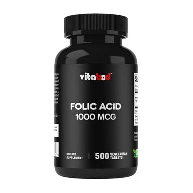 Vitabod Folic Acid 1 Mg (1000 Mcg) (Vitamin B9) - 500 Vegetarian Tablets - An Essential Prenatal And Postnatal Vitamin