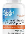 DoctorS Best Natural Vitamin K2 Mk7 Plus D3 Vit D3 And K2 Mk7 Supplement For Men and Women Supports Tissue Artery and Bone Health NonGmo Gluten Soy Vegetarian 60 Veg Caps