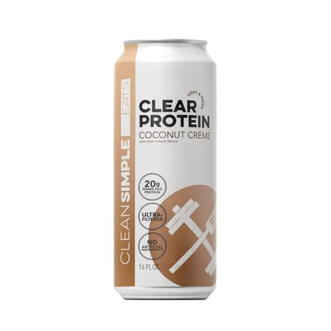 Clean Simple Eats Clear Protein Water 20G Grass Fed Whey Protein Ultra Filtered Light & Refreshing Beverage Low Lactose No Artificial Ingredients Coconut Crame Flavor 16 Oz Cans 12 Pack