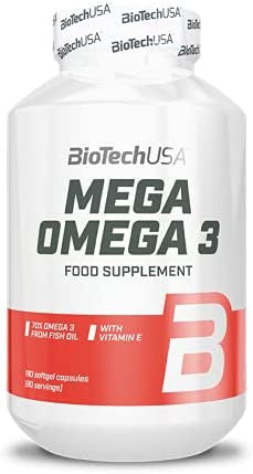 BioTechUSA Mega Omega 3, Nutritional Supplement in softgel Capsules, 70% EPA and DHA Omega-3 Fatty Acid Content, 180 Capsules