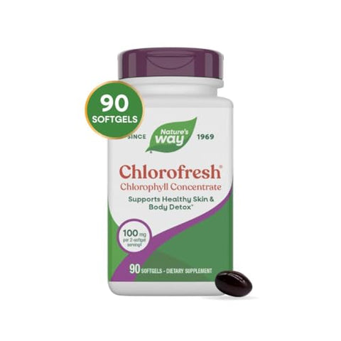 Nature'S Way Chlorofresh Chlorophyll Concentrate Softgels Chlorophyllin Copper Complex Internal Deodorant Supplement Supports Healthy Skin And Detox Pathways 90 Softgels (Packaging May Vary)