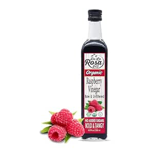 De La Rosa Organic Raspberry Vinegar, Raw & Unfiltered Pure Vinegar, Vegan, Gluten Free & Kosher, Great for Organic Salad Dressing and Marinades, Flavored Vinegar 16.9 Oz (Pack of 1)