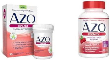 Azo Boric Acid Vaginal Suppositories Helps Support Odor Control And Balance Vaginal Ph & Cranberry Urinary Tract Health Supplement 1 Serving = 1 Glass Of Cranberry Juice