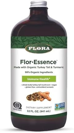 Flora Health Floressence With Turkey Tail & Turmeric Rich In Polysaccharides 35+ Phenolic Compounds With Antioxidants And Immunity Support 17Fl. Oz. Glass Bottle