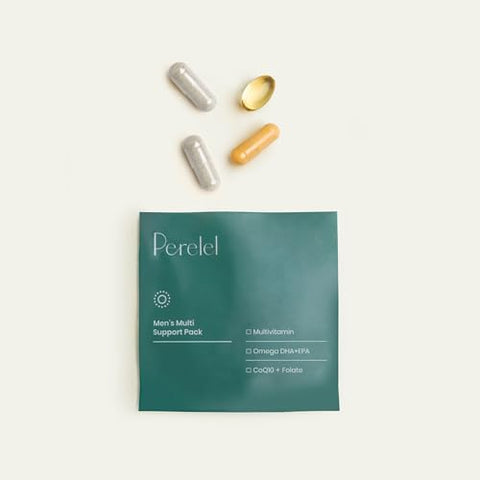 Perelel Men's Multi Support Pack Daily Multivitamin with Magnesium Omega 3 CoQ10 and Folate Nutritional Support for Men's Wellness Soy and Gluten Non GMO 30 Daily Pill Packs