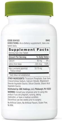 GNC SuperFoods Kelp Plus Calcium and Iodine Vegetarian 180 Tablets