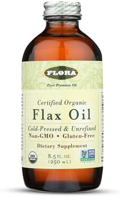 Flora Flax Oil Coldpressed Unrefined Organic Flax Seed Oil Contains Omega3 & Omega6 Nongmo & Gluten Keep Chilled 32 Fl. Oz. Amber Glass Bottle