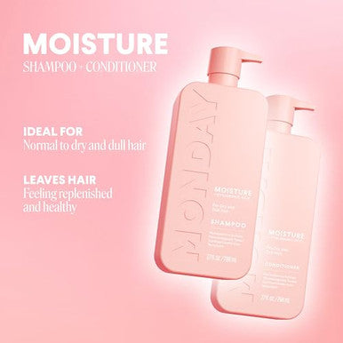 Monday Haircare Moisture Shampoo + Conditioner Set (2 Pack) 27Oz Each Dry Coarse Stressed Coily & Curly Hair Made From Coconut Oil Rice Protein Shea Butter & Vitamin E 100% Recyclable Bottles