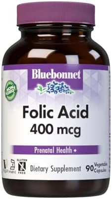 Bluebonnet Nutrition Folic Acid 400 Mcg, Prenatal & Postnatal Health, Non-Gmo, Vegan, Kosher Certified, Gluten-Free, Soy-Free, Dairy-Free, 90 Vegetable Capsules, 90 Servings