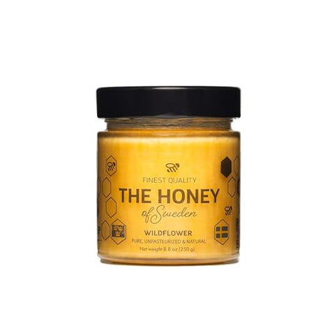 THE HONEY OF SWEDEN Pure Raw & Creamy Wildflower Unpasteurized Swedish Gourmet Honey, Award-winning Quality and Taste, Traceable from Our Hives to Your Table, Glass Jar 8.8oz (250g)
