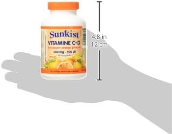 Sunkist Chewable Vitamin C and D Tablet, Juicy Orange, 500mg