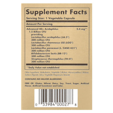 Solgar Advanced 40+ Acidophilus 60 Vegetable Capsules