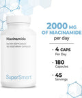Supersmart Niacinamide 2000 mg Per Day Vitamin B3 Improves Joint Mobility Helps Reduce Psychological Effects of Stress Bad Feelings NonGMO Gluten Free 180 Vegetarian Capsules
