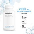 Supersmart Niacinamide 2000 mg Per Day Vitamin B3 Improves Joint Mobility Helps Reduce Psychological Effects of Stress Bad Feelings NonGMO Gluten Free 180 Vegetarian Capsules