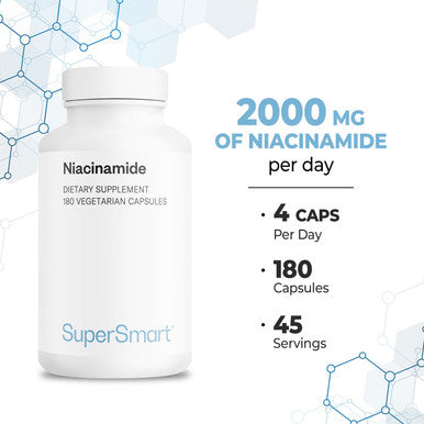 Supersmart Niacinamide 2000 mg Per Day Vitamin B3 Improves Joint Mobility Helps Reduce Psychological Effects of Stress Bad Feelings NonGMO Gluten Free 180 Vegetarian Capsules