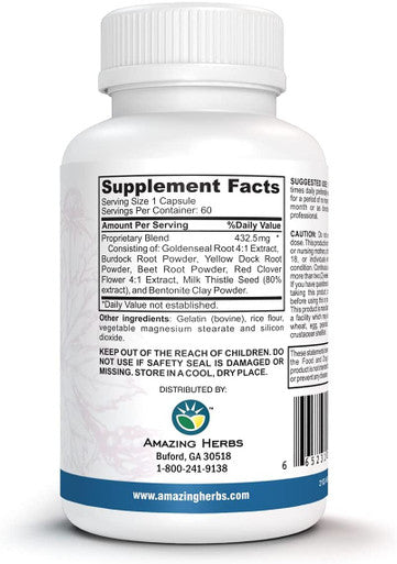 Amazing Herbs Detox/Flush Blood Purifier Capsules, 60 Count