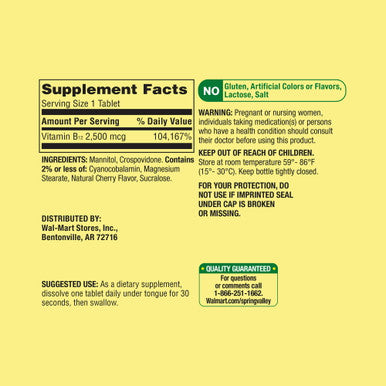 Spring Valley Vitamin B 12 2500 mcg Sublingual 60 Tablets