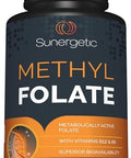 Sunergetic Premium Methyl Folate Supplement with Methylated Vitamin B12 and Vitamin B6 Metabolically Active Folate as Magnafolate Methylfolate 400 mcg per Capsule 60 Capsules