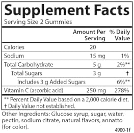 Carlson Vitamin C Gummies 250 mg Immune Support and Antioxidant Power Optimal Wellness Orange 60 Vegetarian Gummies