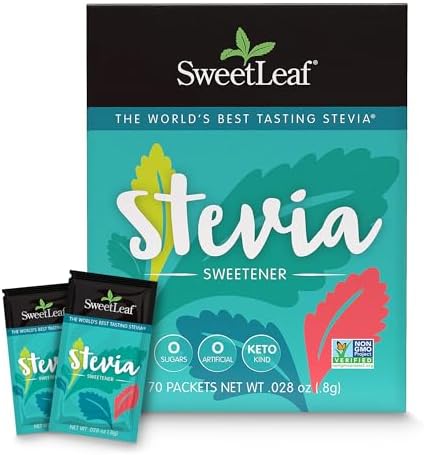 SweetLeaf Stevia Powder Packets Zero Calorie Sweetener with Stevia Leaf Extract No Artificial Sweetener Additive Sugar Free Keto Friendly Non GMO Gluten Free 70 Packets (Pack of 1)