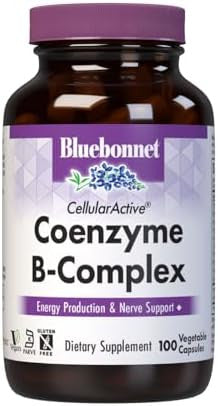 Bluebonnet Nutrition Cellular Active Coenzyme Bcomplex Energy Production & Nerve Support Vegan Kosher Gluten Soy Dairy 100 Vegetable Capsules 100 Servings