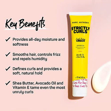 Marc Anthony Curl Cream With Shea Butter & Oils Defines & Softens Curly & Wavy Hair & Strictly Curls Curl Defining Styling Lotion 8.3 Ounce Tube With Silk Protein And Vitamin E For Curl Definition